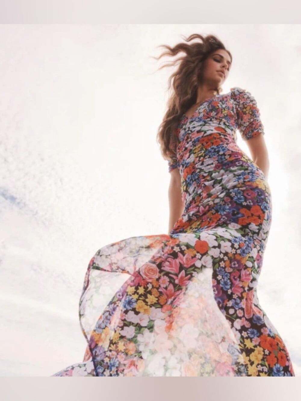 MARY KATRANTZOU Multicolor Floral Maxi Dress with Flattering Silhouette -Sz 14